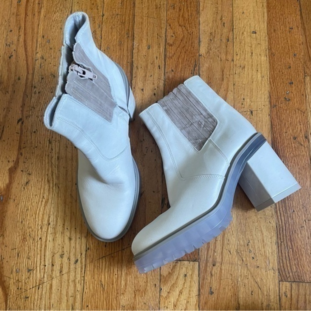 Free People White Leather Platform Block Heel Booties Size 9.5